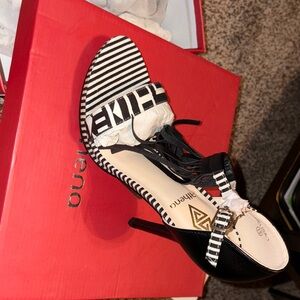 Black and White Striped Women's Heels